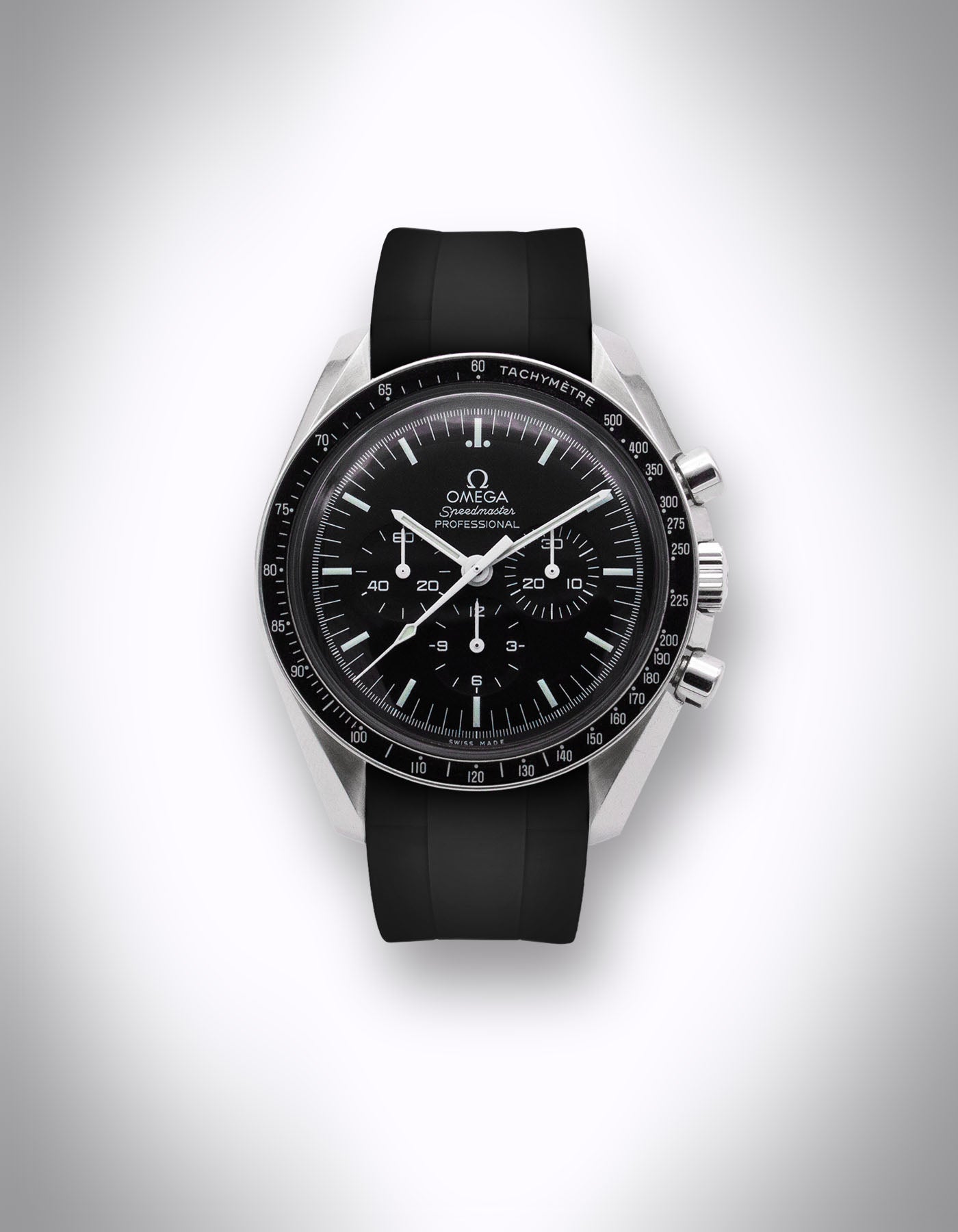 FKM-Uhrenarmband „First Moon“ für OMEGA Speedmaster Moonwatch – 20 mm, FKM, Curved, Schwarz
