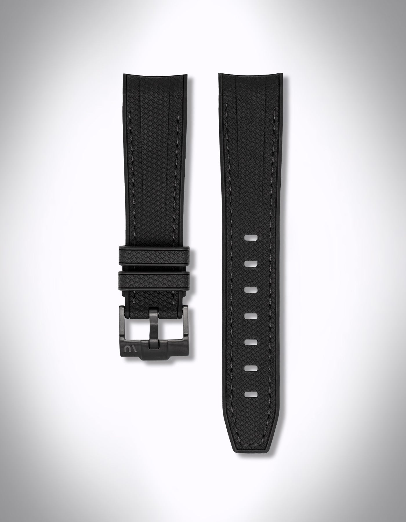 Kautschuk Uhrenarmband für OMEGA X Swatch Speedmaster MoonSwatch – 20 mm, Curved, Rautenprägung, schwarze Nähte, Schwarz