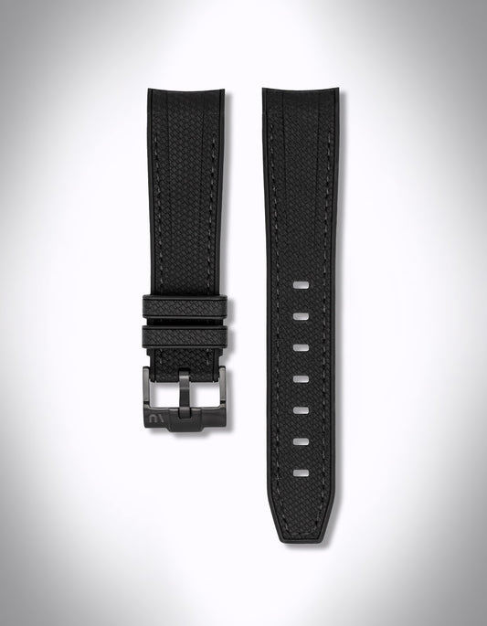 Kautschuk Uhrenarmband für OMEGA X Swatch Speedmaster MoonSwatch – 20 mm, Curved, Rautenprägung, schwarze Nähte, Schwarz