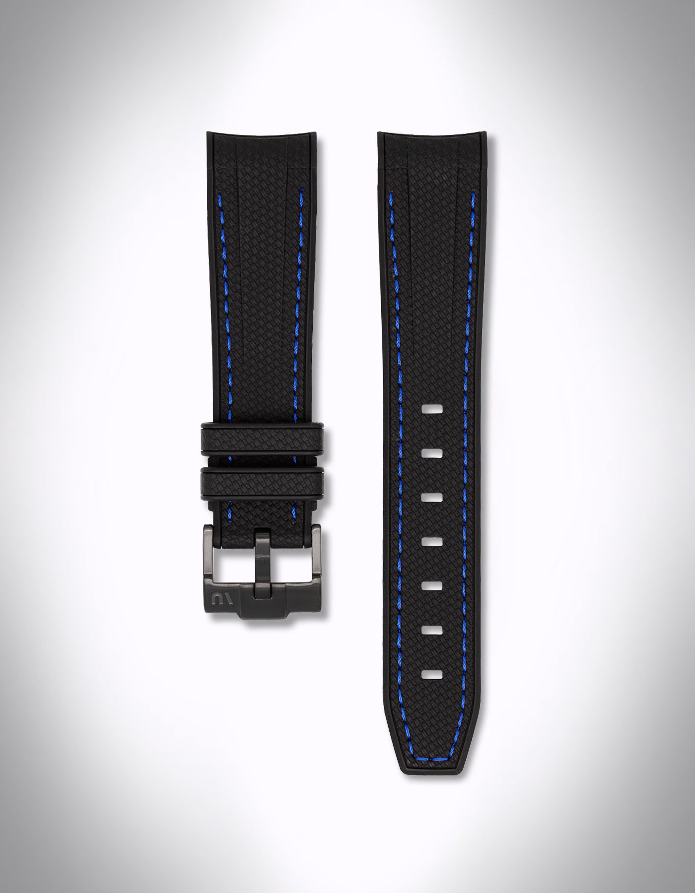 Kautschuk-Uhrenarmband für OMEGA X Swatch Speedmaster MoonSwatch – 20 mm, Curved, blaue Nähte, Schwarz
