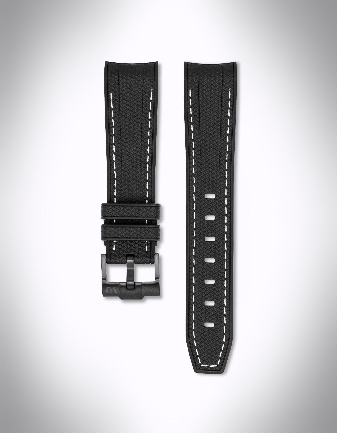 Kautschuk-Uhrenarmband für OMEGA X Swatch Speedmaster MoonSwatch – 20 mm, Curved, weiße Nähte, Schwarz