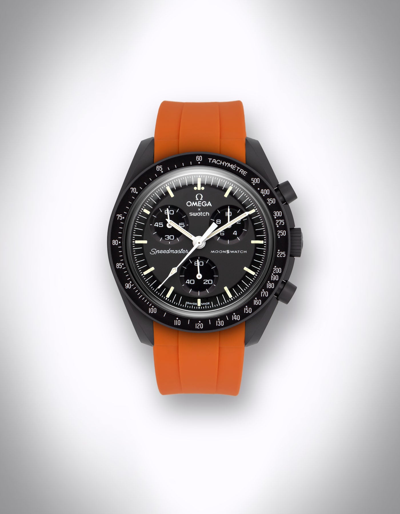 Kautschuk-Uhrenarmband für OMEGA X Swatch Speedmaster MoonSwatch – 20 mm, Curved, Hellorange