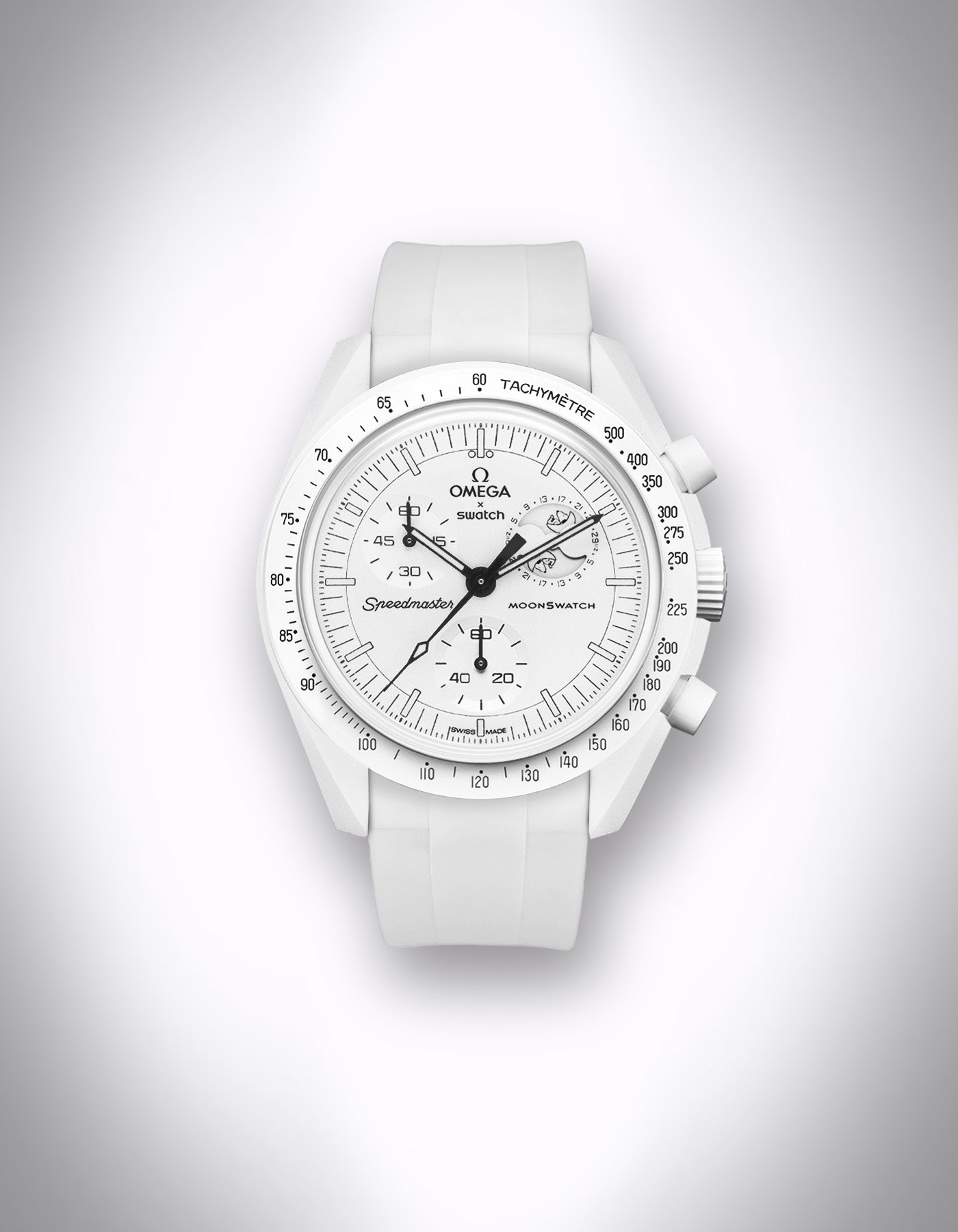 Kautschuk-Uhrenarmband für OMEGA X Swatch Speedmaster MoonSwatch – 20 mm, Curved, Weiß