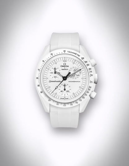 Kautschuk-Uhrenarmband für OMEGA X Swatch Speedmaster MoonSwatch – 20 mm, Curved, Weiß