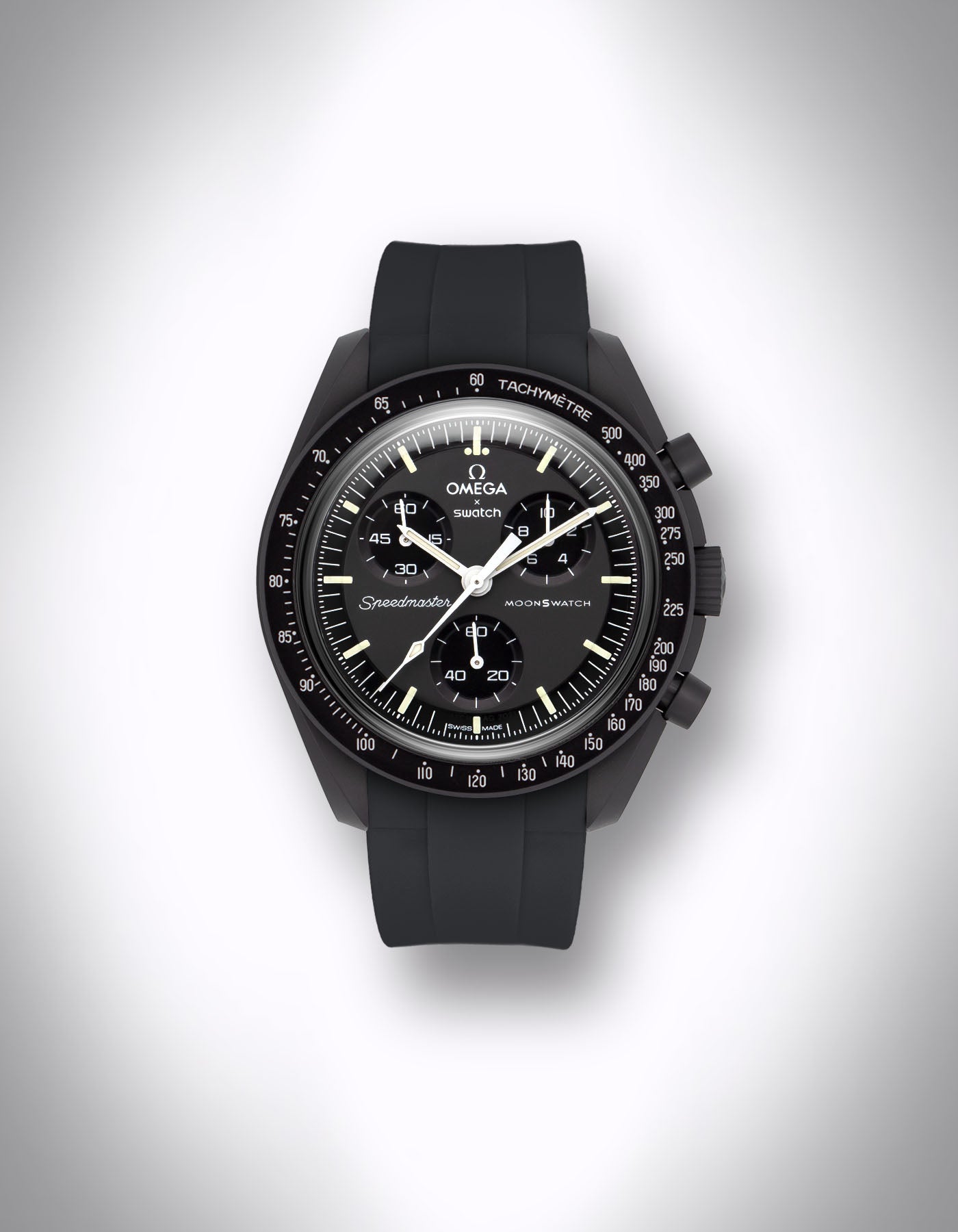 Kautschuk-Uhrenarmband für OMEGA X Swatch Speedmaster MoonSwatch – 20 mm, LSR, Curved, Schwarz