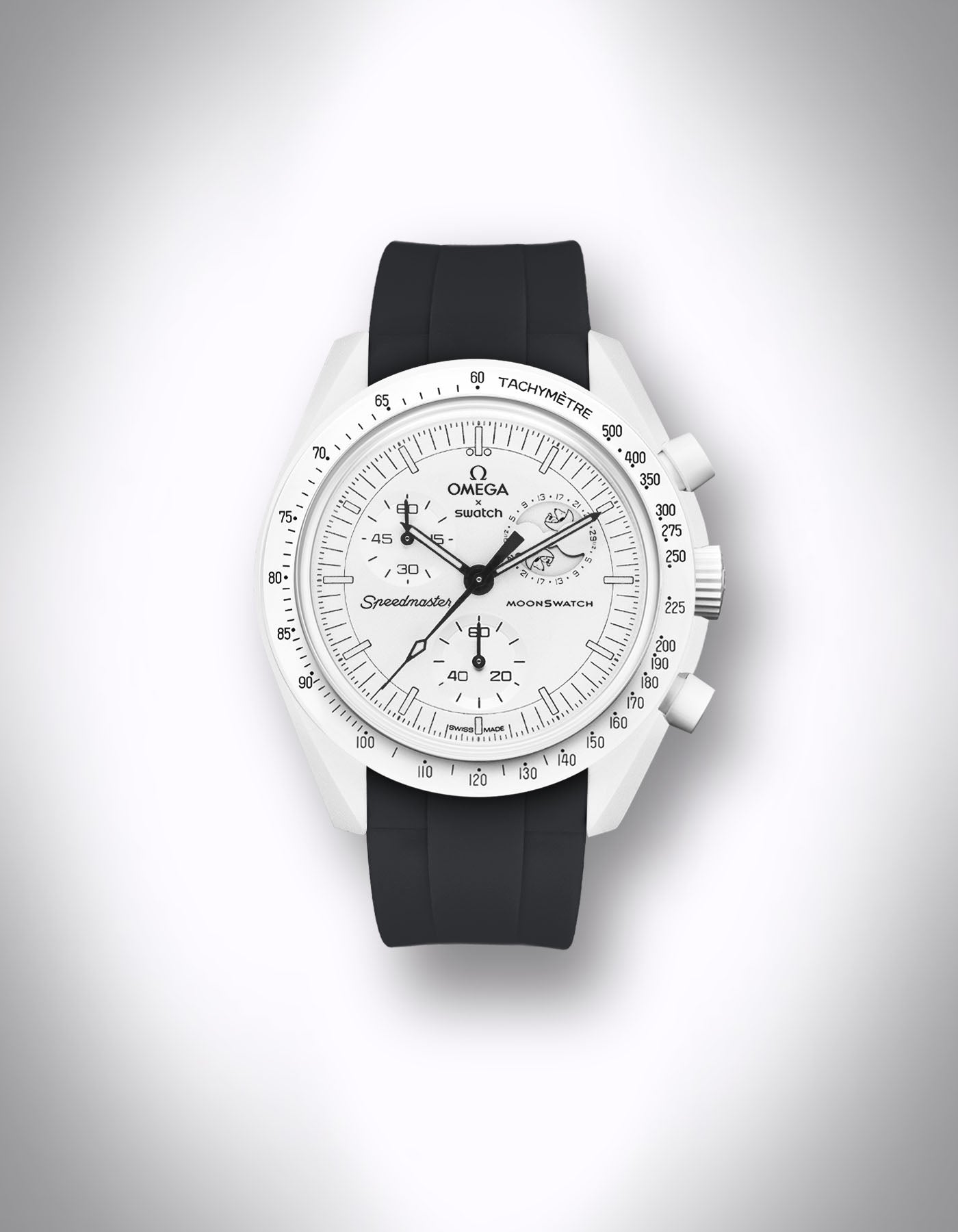 Kautschuk-Uhrenarmband für OMEGA X Swatch Speedmaster MoonSwatch – 20 mm, LSR, Curved, Schwarz