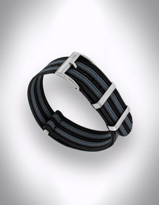 NATO-Uhrenarmband „The Double-O“ – 20 mm, Nylon, Schwarz-Grau